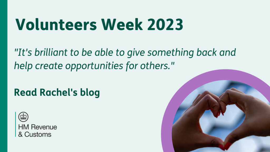 Graphic reading "Volunteers Week 2023. Read Rachel's story"
